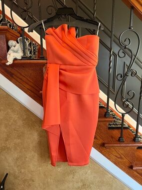 ASOS One-Shoulder Coral Orange Draped Cocktail Dress